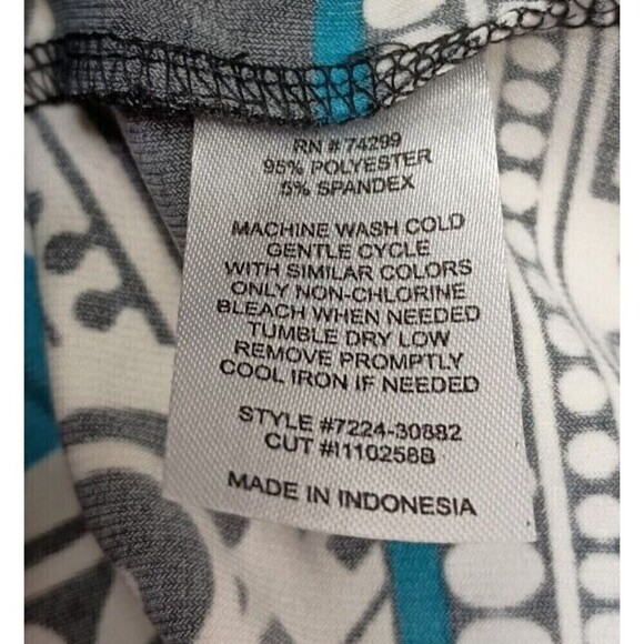 Intermission Dress Size 4 Turquoise Knit Dress Art Deco Print 3/4 Slv - Picture 4 of 4